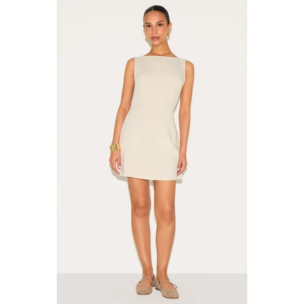 Jaune Pâle Robe Droite Dos Nu Effet Lin Petite