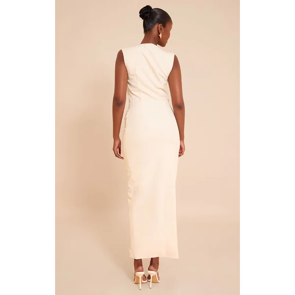 Jaune Pâle Robe Longue Boutonnée En Tissu Tissé