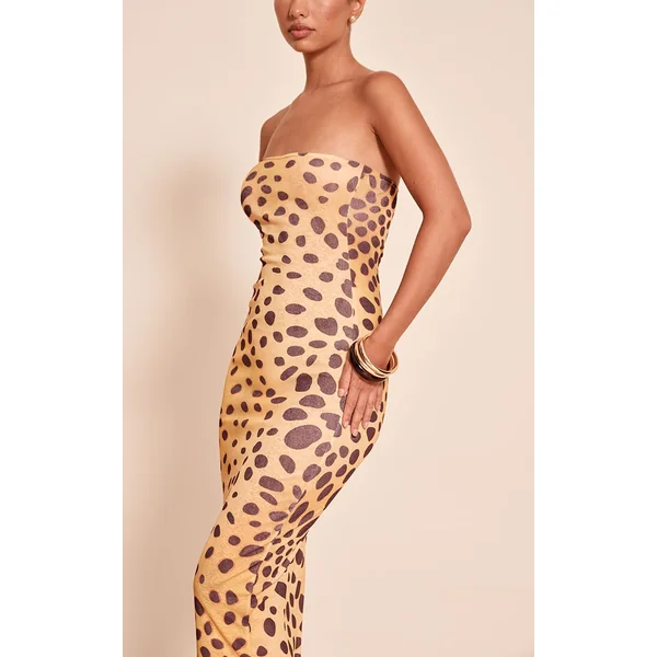 Jaune Pâle Robe Maxi Bandeau En Tissu Crêpe À Imprimé Animal