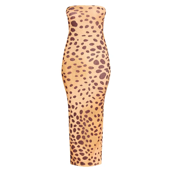 Jaune Pâle Robe Maxi Bandeau En Tissu Crêpe À Imprimé Animal
