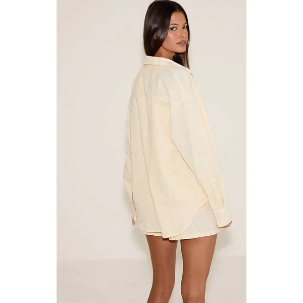 Jaune Pâle Short Ample À Rayures Effet Lin