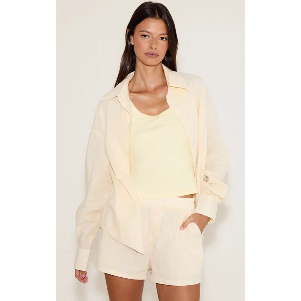 Jaune Pâle Short Ample À Rayures Effet Lin