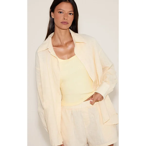 Jaune Pâle Short Ample À Rayures Effet Lin