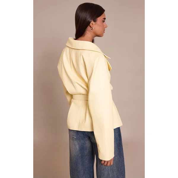 Jaune Pâle Veste Ceinturée En Synthétiquecuir Crème Pâtissière
