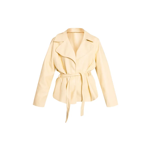 Jaune Pâle Veste Ceinturée En Synthétiquecuir Crème Pâtissière