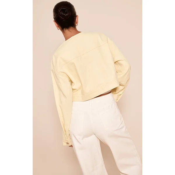 Jaune Pâle Veste En Jean Courte Sans Col