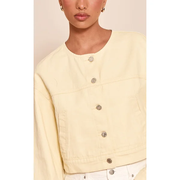 Jaune Pâle Veste En Jean Courte Sans Col