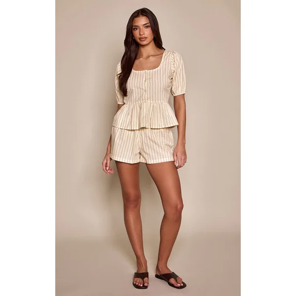 Jaune Short En Coton À Rayures