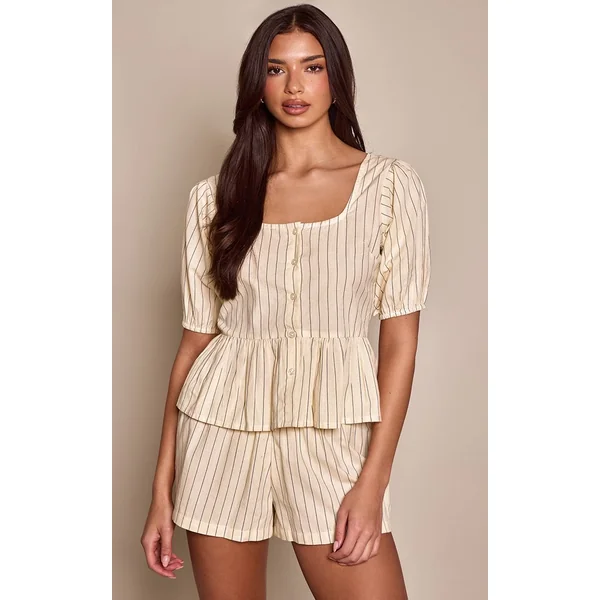 Jaune Short En Coton À Rayures