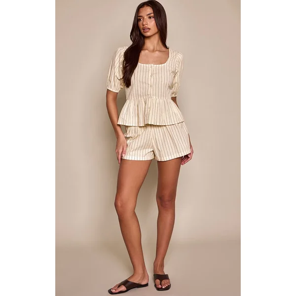 Jaune Short En Coton À Rayures