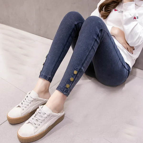 Jean de grossesse skinny avec boutons - Noir/Bleu
