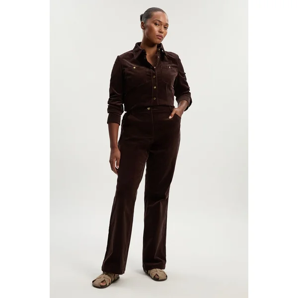 Jean Grande Taille en Velours Côtelé Stretch Évasé