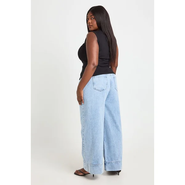 Jean Grande Taille À Jambe Large Avec Ourlet Revers Profond