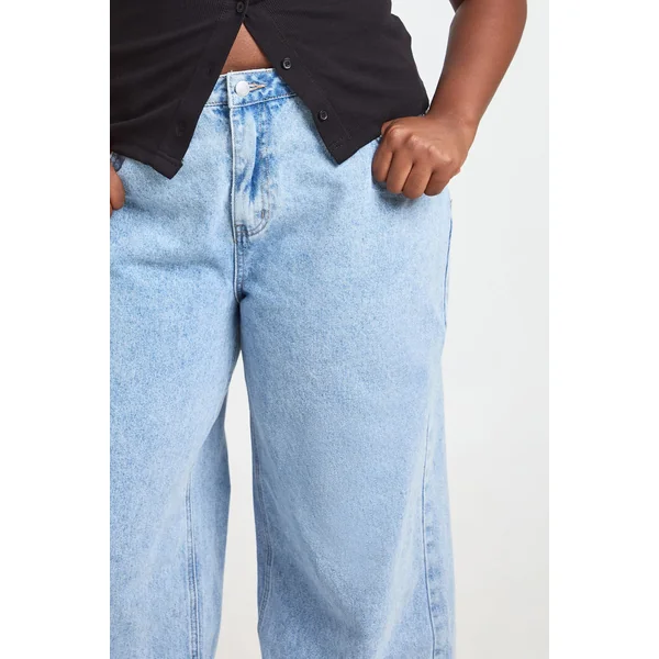Jean Grande Taille À Jambe Large Avec Ourlet Revers Profond