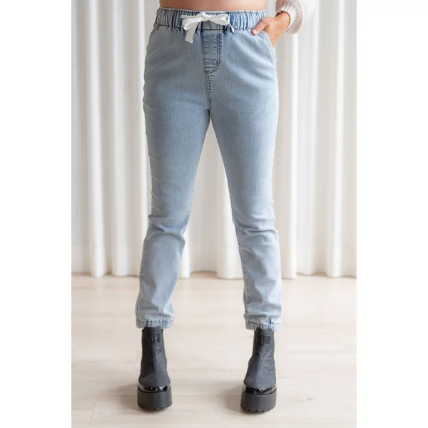 Jeans à taille élastique - bleu pâle