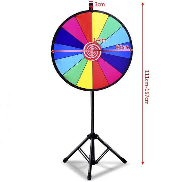 Jeu de Roue de la fortune avec trépied 24 pouces (φ 60cm) personnalisable jeux de société avec stylo effaçable, 2 pointeurs