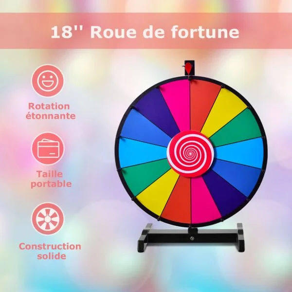 Jeu de Roue de la fortune de table 18 pouces (φ 48cm) personnalisable jeux de société avec stylo effaçable, 2 pointeurs