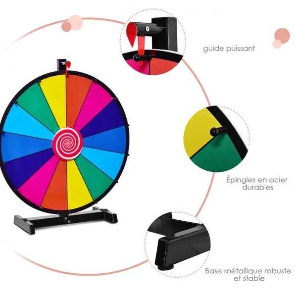 Jeu de Roue de la fortune de table 18 pouces (φ 48cm) personnalisable jeux de société avec stylo effaçable, 2 pointeurs