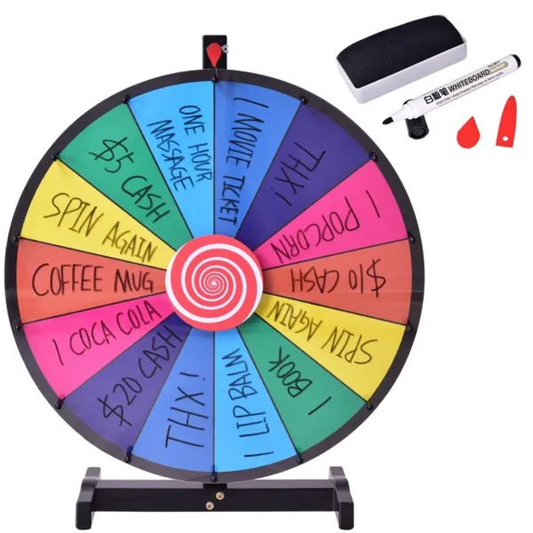 Jeu de Roue de la fortune de table 24 pouces (φ 60cm) personnalisable jeux de société avec stylo effaçable, 2 pointeurs