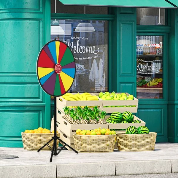 Jeu de Roue de Prix de 76 cm Roue de Prix Rotative Réglable en Hauteur avec Support Jeu de Fortune Réunion de Famille