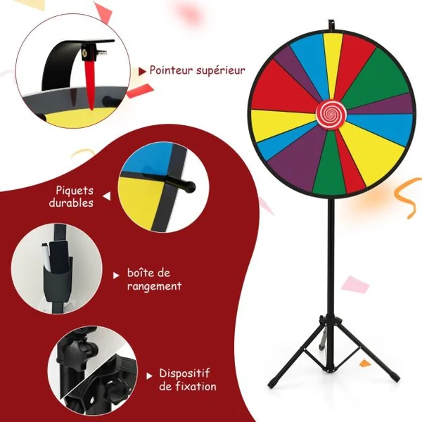 Jeu de Roue de Prix de 76 cm Roue de Prix Rotative Réglable en Hauteur avec Support Jeu de Fortune Réunion de Famille