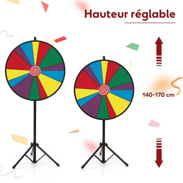 Jeu de Roue de Prix de 76 cm Roue de Prix Rotative Réglable en Hauteur avec Support Jeu de Fortune Réunion de Famille