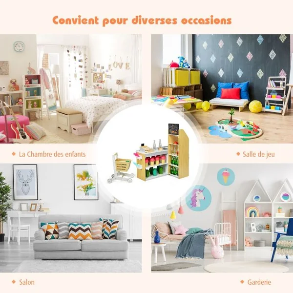 Jeu d'imitation Jouet Marchande en Bois avec Caisse de Supermarché 3 Ans+