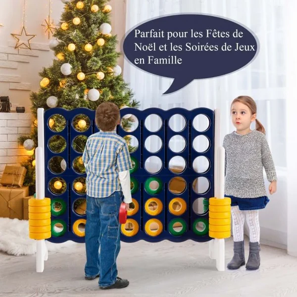 Jeu Puissance 4 Géant avec 42 Anneaux et 2 Leviers de Redémarrage pour Fête Intérieur Extérieur 120x42x104cm Bleu