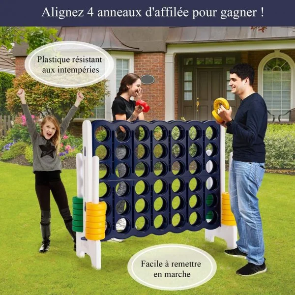 Jeu Puissance 4 Géant avec 42 Anneaux et 2 Leviers de Redémarrage pour Fête Intérieur Extérieur 120x42x104cm Bleu