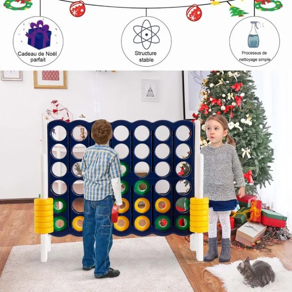 Jeu Puissance 4 Géant avec 42 Anneaux et 2 Leviers de Redémarrage pour Fête Intérieur Extérieur 120x42x104cm Bleu