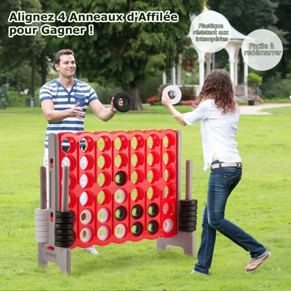 Jeu Puissance 4 Géant avec 42 Anneaux et 2 Leviers de Redémarrage pour Fête Intérieur Extérieur 120x42x104cm