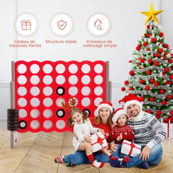Jeu Puissance 4 Géant avec 42 Anneaux et 2 Leviers de Redémarrage pour Fête Intérieur Extérieur 120x42x104cm