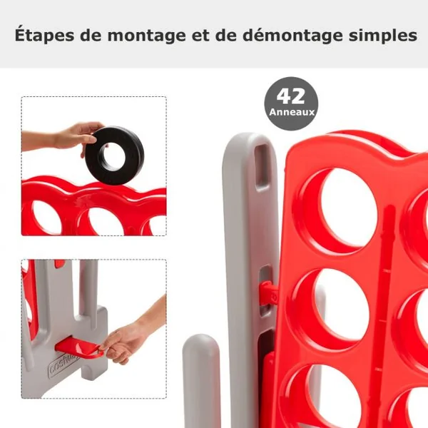 Jeu Puissance 4 Géant avec 42 Anneaux et 2 Leviers de Redémarrage pour Fête Intérieur Extérieur 120x42x104cm