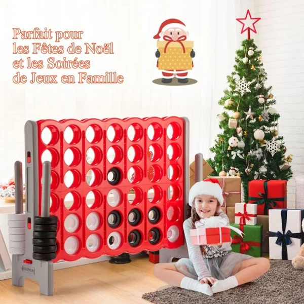 Jeu Puissance 4 Géant avec 42 Anneaux et 2 Leviers de Redémarrage pour Fête Intérieur Extérieur 120x42x104cm