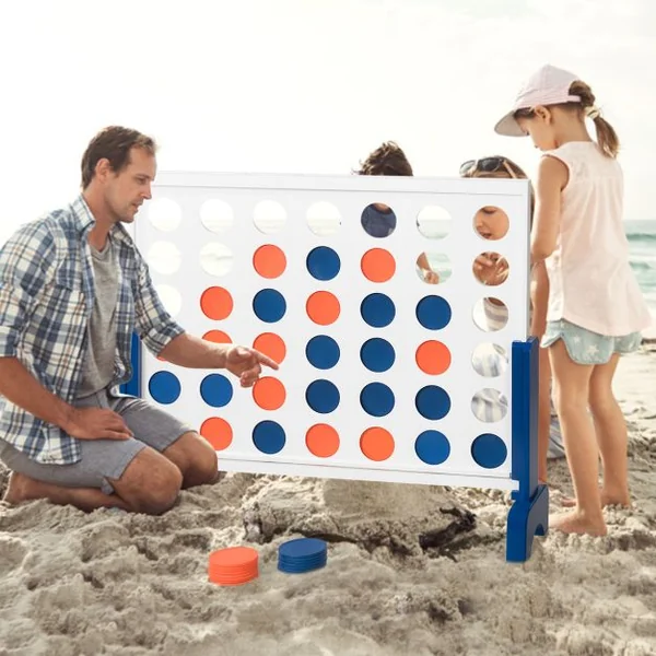 Jeu Puissance 4 Géant en Bois avec 42 Pièces en Plastique Jeu de Société avec Pieds en Bois Massif Sac de Transport 83,5 X 20,5 X 71,5 cm Blanc