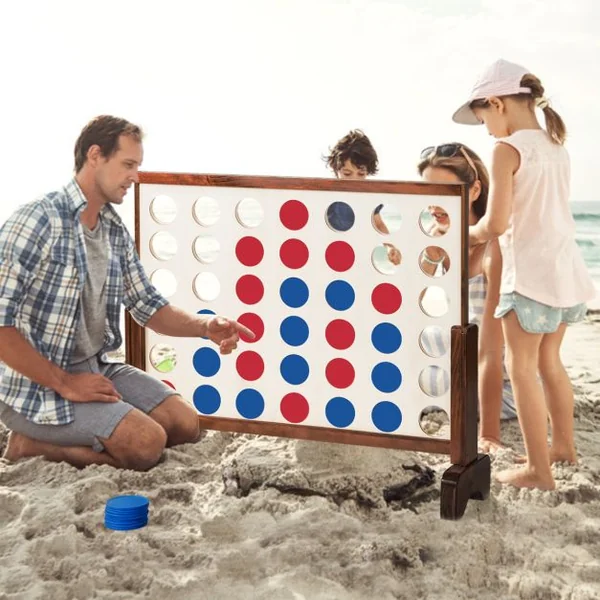 Jeu Puissance 4 Géant en Bois avec 42 Pièces en Plastique Jeu de Société avec Pieds en Bois Massif Sac de Transport 83,5 X 20,5 X 71,5 cm Naturel