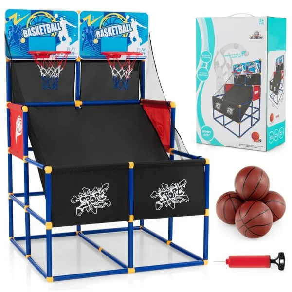 Jeux de Basketball Arcade à double tirs enfants avec 4 balls et 2 Paniers Panier de Basketball double Intérieur et Extérieur pour enfants de 3 ans+