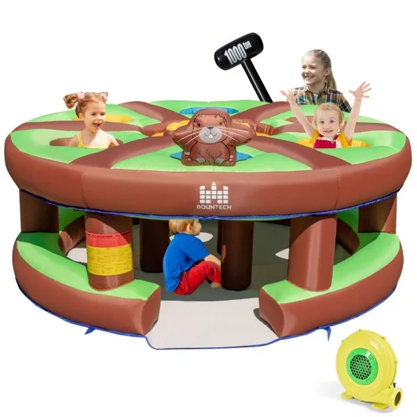 Jeux Gonflable de Tape-Taupe avec Gonfleur 480W Jouet Marteau 7 Trous de Taupe Accessible à Enfant 3 ans+ 260x260x124cm
