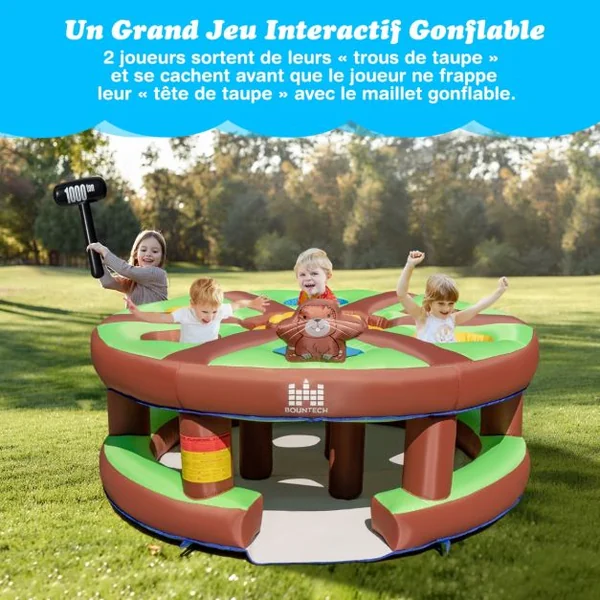 Jeux Gonflable de Tape-Taupe avec Gonfleur 480W Jouet Marteau 7 Trous de Taupe Accessible à Enfant 3 ans+ 260x260x124cm