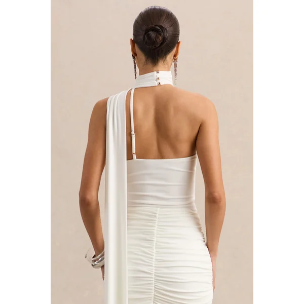 Jisella | Body string blanc à encolure asymétrique avec écharpe intégrée