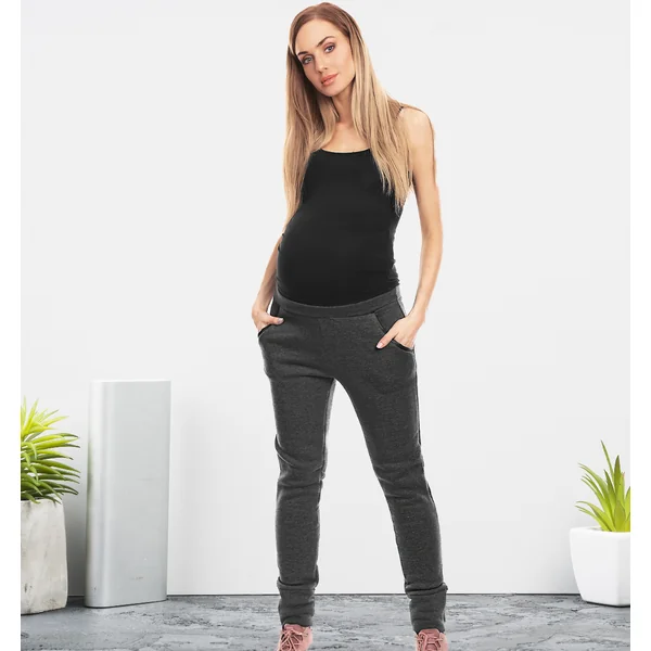 Jogging de grossesse chaud doublé polaire - Gris clair/Gris foncé