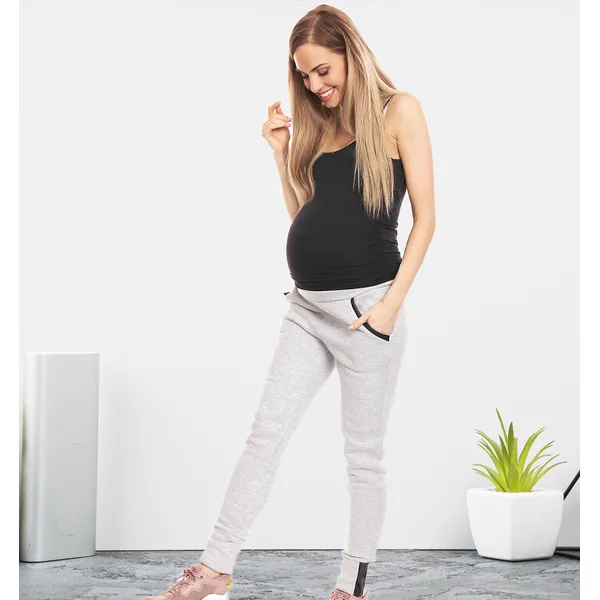 Jogging de grossesse chaud doublé polaire - Gris clair/Gris foncé