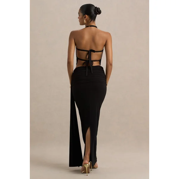 Joi | Jupe longue noire avec détail ceinture
