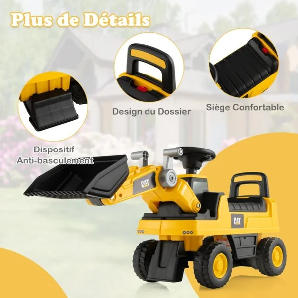 Jouet Bulldozer Porteur Enfants avec Godet Réglable Pelle Excavatrice