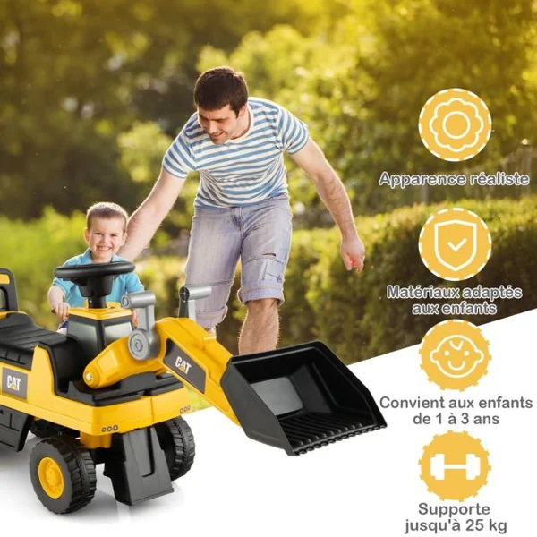 Jouet Bulldozer Porteur Enfants avec Godet Réglable Pelle Excavatrice