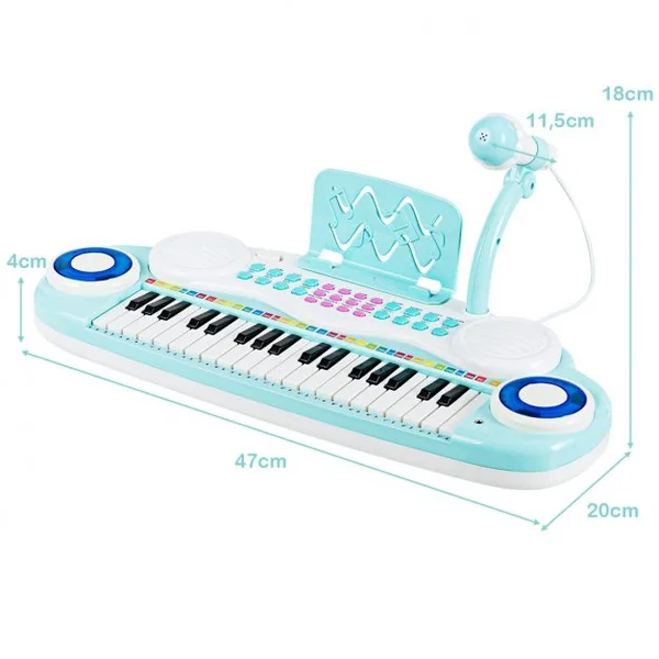 Jouet Clavier de Piano Electronique pour Enfant +18 Mois 37 Touches Microphone Câble USB Audio en ABS 47x20x4cm Bleu
