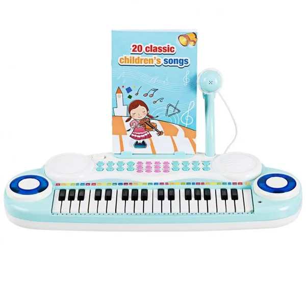 Jouet Clavier de Piano Electronique pour Enfant +18 Mois 37 Touches Microphone Câble USB Audio en ABS 47x20x4cm Bleu
