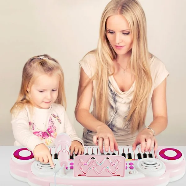 Jouet Clavier de Piano Electronique pour Enfant +18 Mois 37 Touches Microphone Câble USB Audio en ABS 47x20x4cm Rose