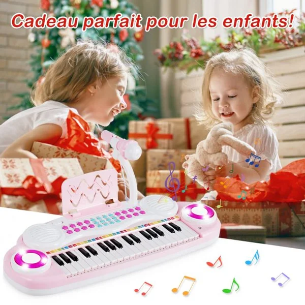 Jouet Clavier de Piano Electronique pour Enfant +18 Mois 37 Touches Microphone Câble USB Audio en ABS 47x20x4cm Rose