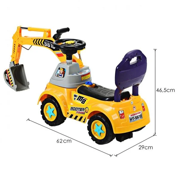 Jouet d’Excavatrice Autoporté pour Enfants de 3 à 5 Ans Camion Pelleteuse pour Enfants en PP, 103x29x46,5cm, Jaune